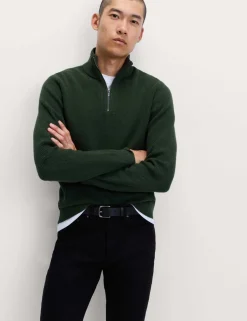 Cotton Blend Ribbed Half Zip Jumper