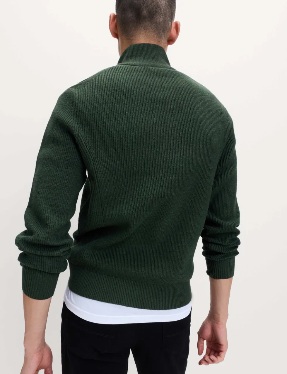 Cotton Blend Ribbed Half Zip Jumper