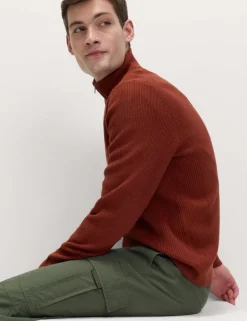 Cotton Blend Ribbed Half Zip Jumper