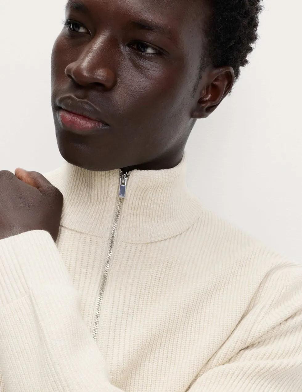 Cotton Blend Ribbed Half Zip Jumper