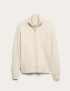 Cotton Blend Ribbed Half Zip Jumper