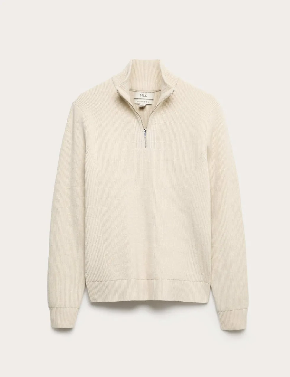 Cotton Blend Ribbed Half Zip Jumper