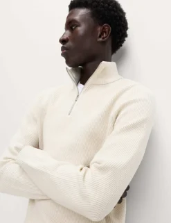Cotton Blend Ribbed Half Zip Jumper