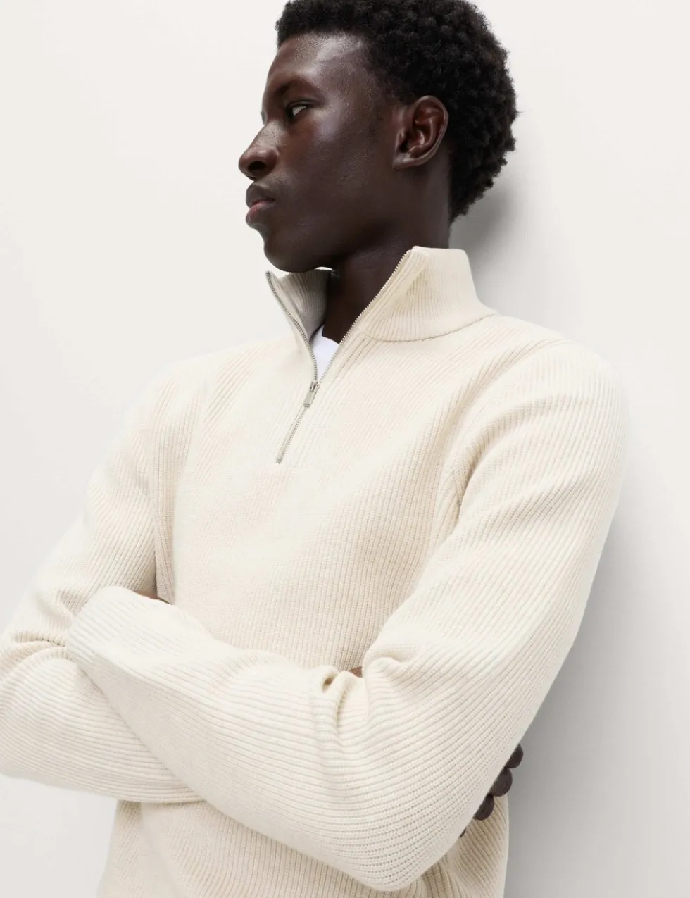 Cotton Blend Ribbed Half Zip Jumper