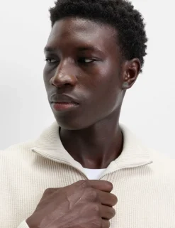 Cotton Blend Ribbed Half Zip Jumper