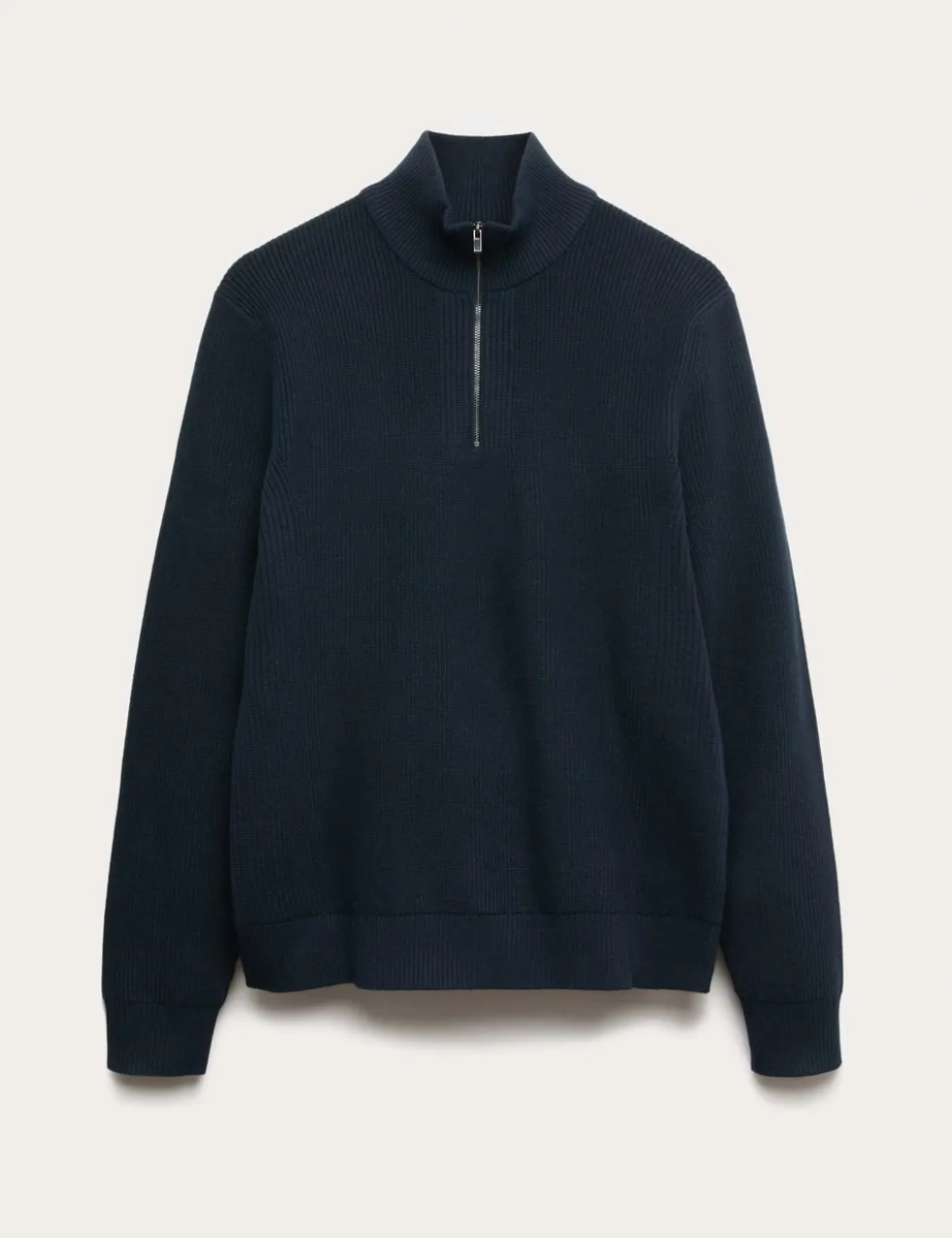 Cotton Blend Ribbed Half Zip Jumper
