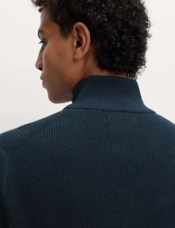 Cotton Blend Ribbed Half Zip Jumper