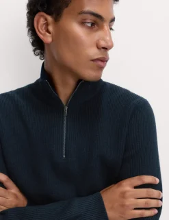 Cotton Blend Ribbed Half Zip Jumper