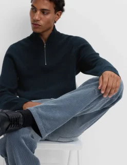 Cotton Blend Ribbed Half Zip Jumper