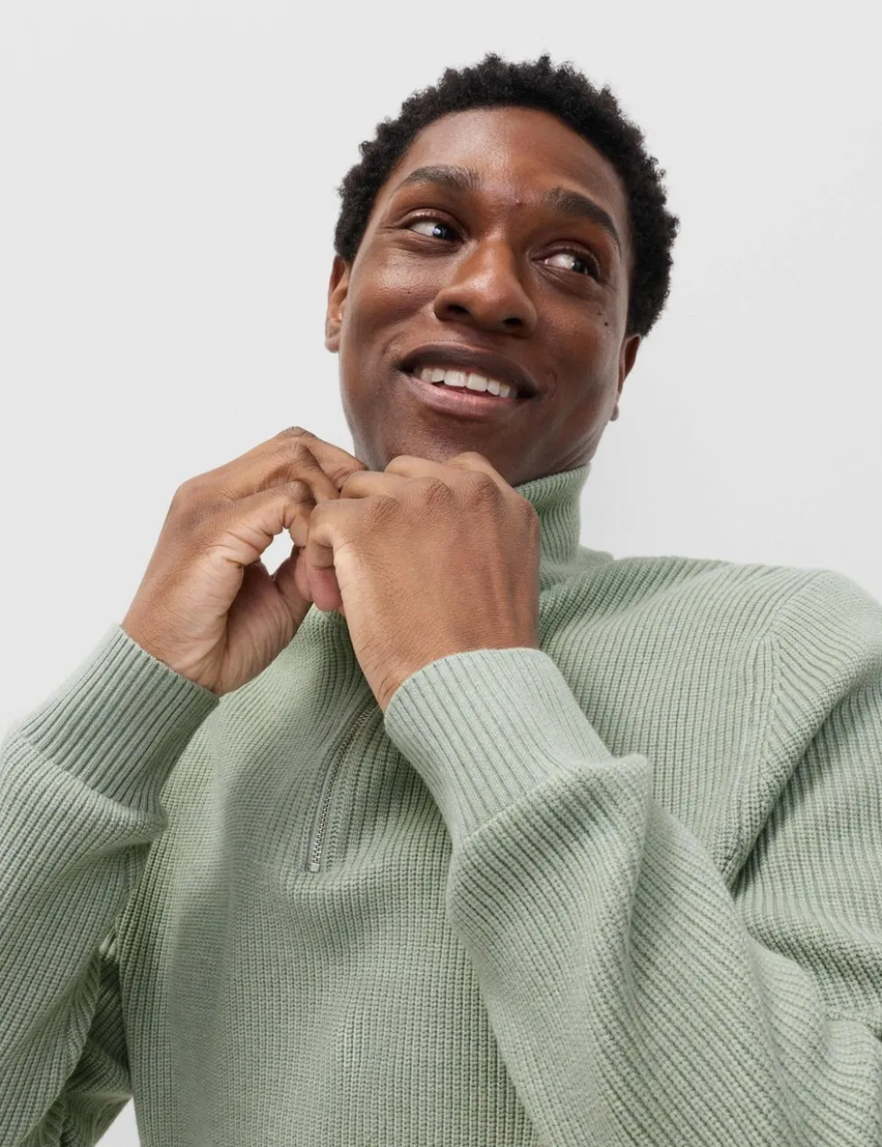 Cotton Blend Ribbed Half Zip Jumper