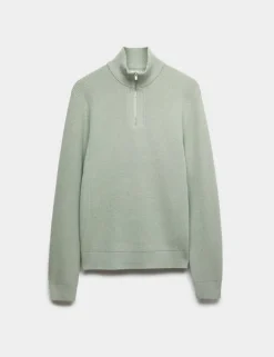 Cotton Blend Ribbed Half Zip Jumper