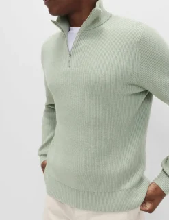 Cotton Blend Ribbed Half Zip Jumper