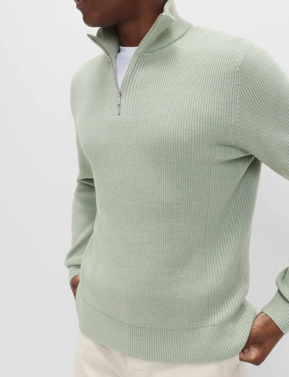 Cotton Blend Ribbed Half Zip Jumper