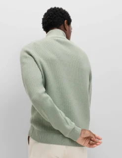 Cotton Blend Ribbed Half Zip Jumper