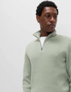 Cotton Blend Ribbed Half Zip Jumper