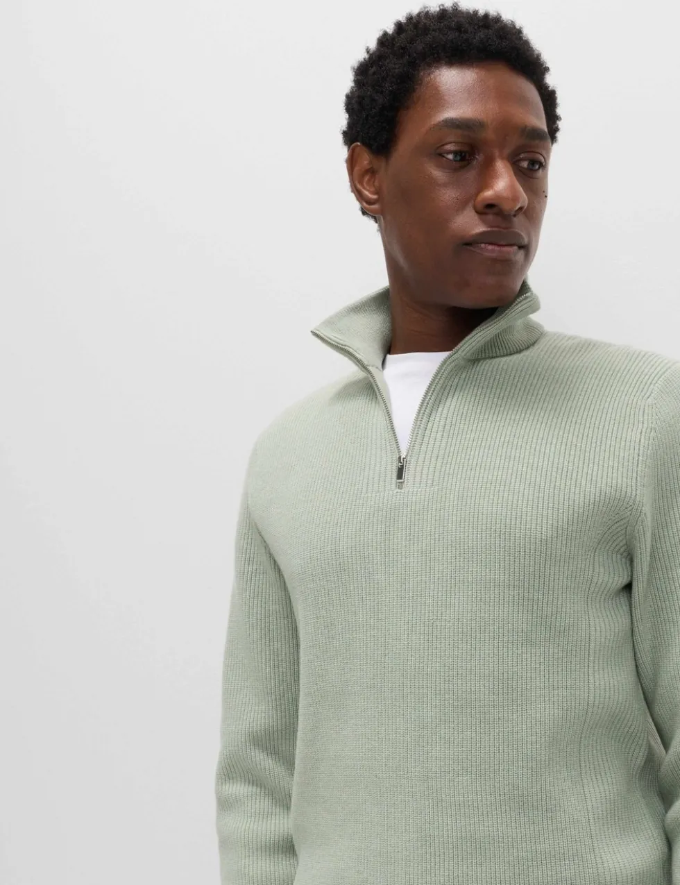 Cotton Blend Ribbed Half Zip Jumper
