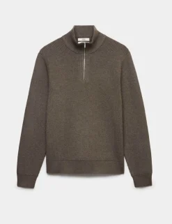 Cotton Blend Ribbed Half Zip Jumper