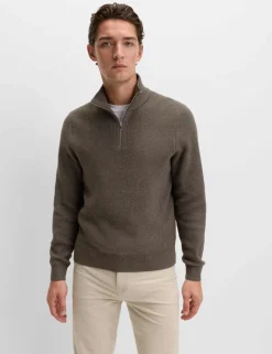 Cotton Blend Ribbed Half Zip Jumper