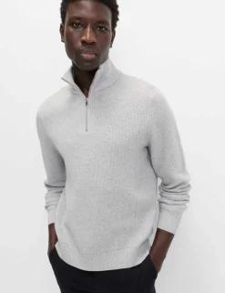 Cotton Blend Ribbed Half Zip Jumper
