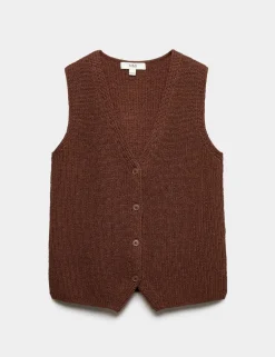 Cotton Blend Ribbed Knitted Waistcoat