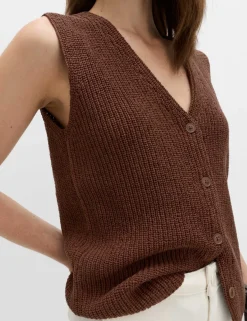 Cotton Blend Ribbed Knitted Waistcoat