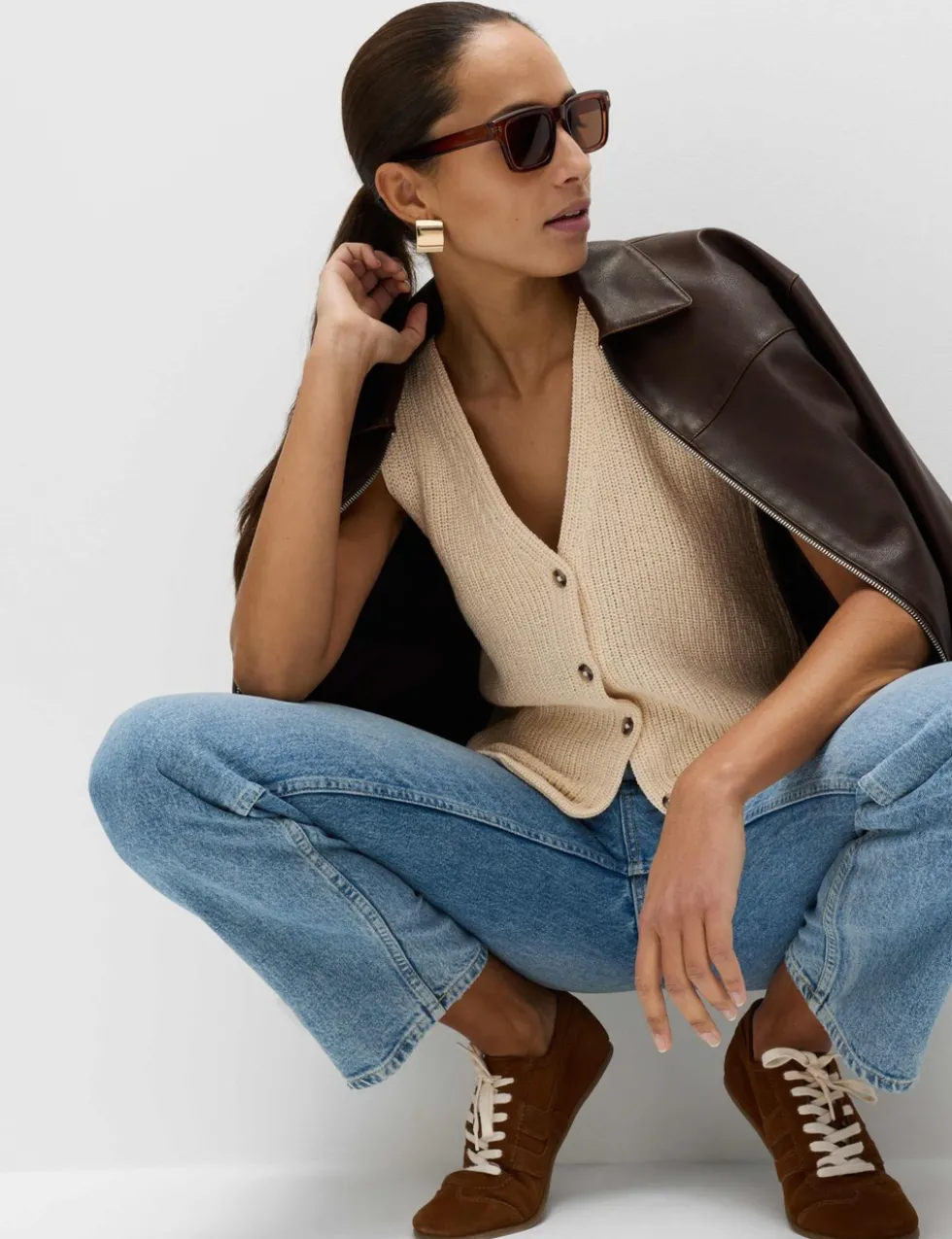 Cotton Blend Ribbed Knitted Waistcoat