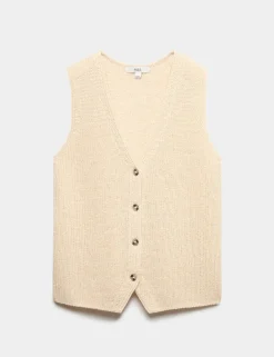 Cotton Blend Ribbed Knitted Waistcoat