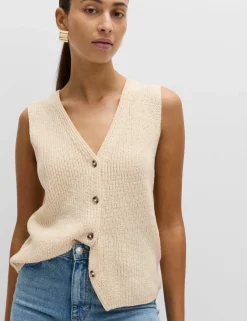 Cotton Blend Ribbed Knitted Waistcoat