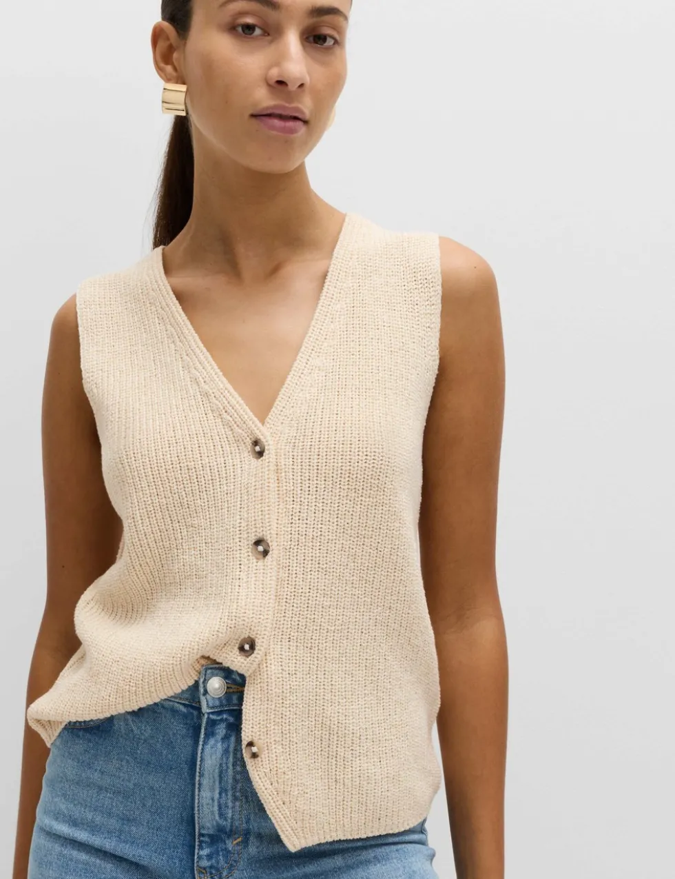 Cotton Blend Ribbed Knitted Waistcoat