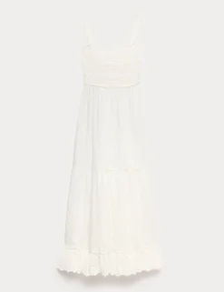 Cotton Blend Ruffle Midaxi Knitted Dress