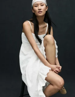 Cotton Blend Ruffle Midaxi Knitted Dress