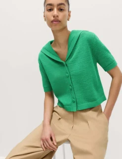 Cotton Blend Sailor Collared Cardigan