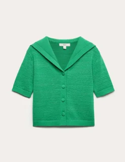 Cotton Blend Sailor Collared Cardigan