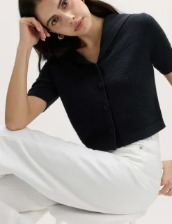 Cotton Blend Sailor Collared Cardigan