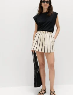 Cotton Blend Seersucker Striped Shorts