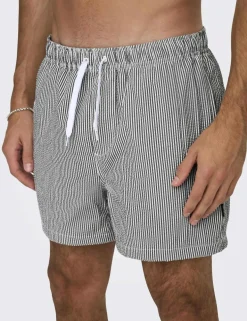 Cotton Blend Seersucker Striped Swim Shorts