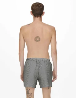 Cotton Blend Seersucker Striped Swim Shorts