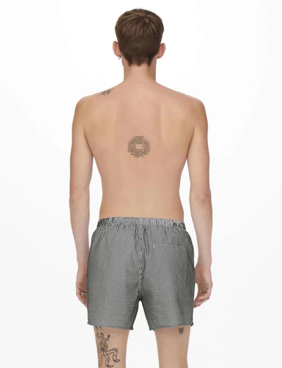 Cotton Blend Seersucker Striped Swim Shorts