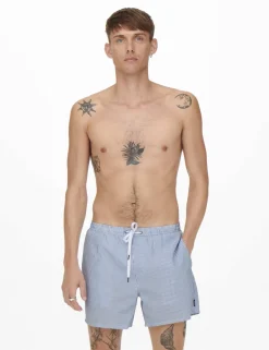 Cotton Blend Seersucker Striped Swim Shorts