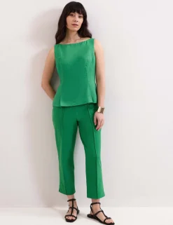 Cotton Blend Slim Fit Cropped Trousers