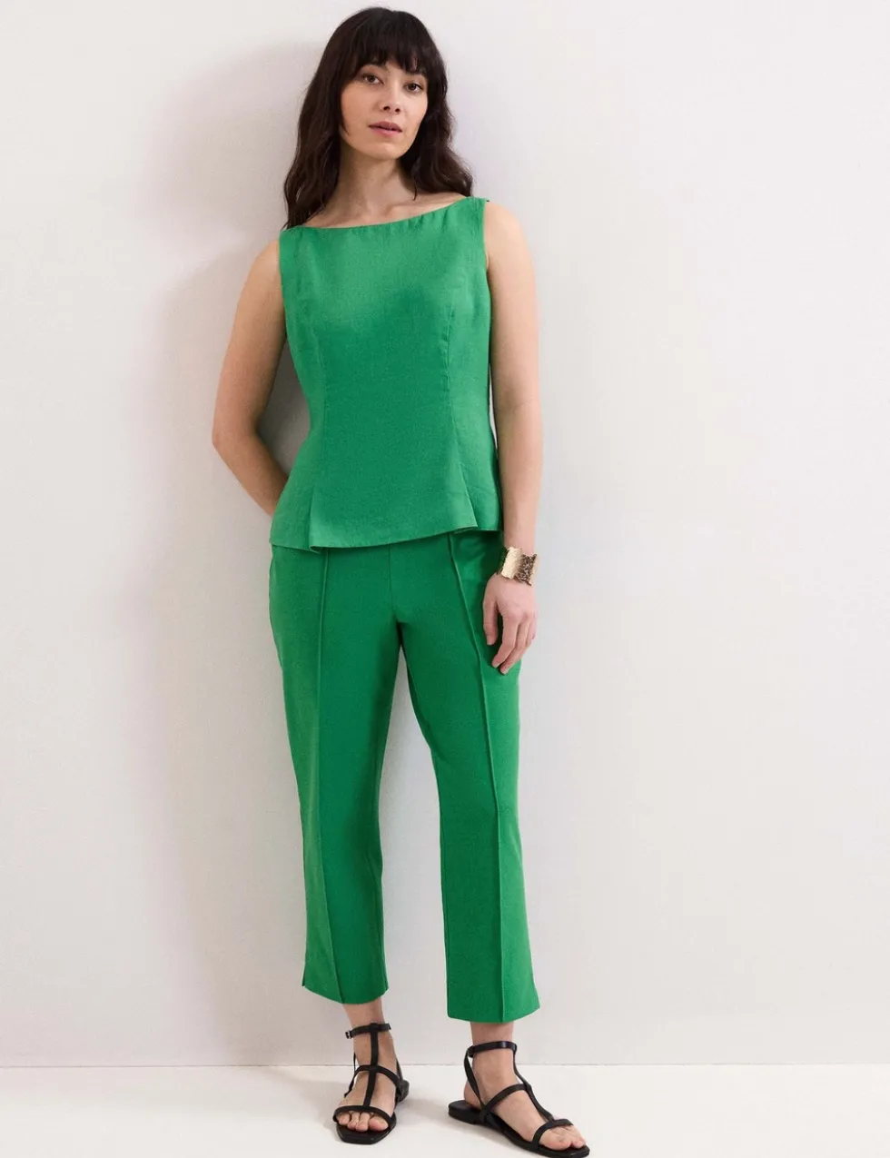 Cotton Blend Slim Fit Cropped Trousers