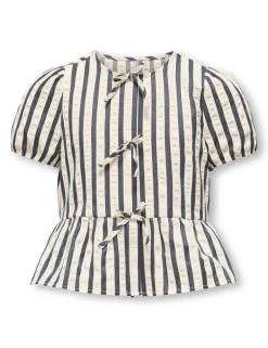 Cotton Blend Striped Bow Peplum Hem Blouse (8-14 Yrs)