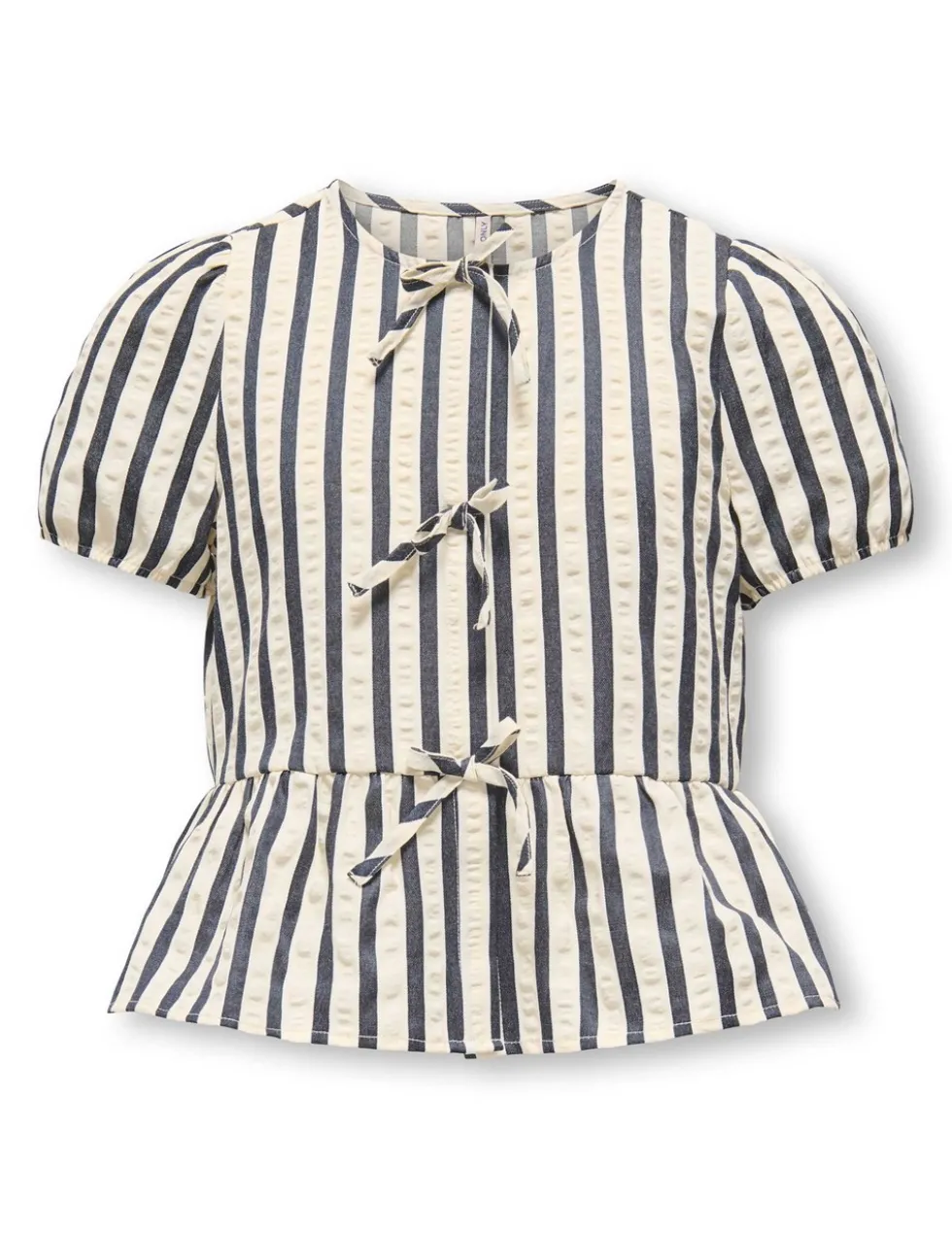 Cotton Blend Striped Bow Peplum Hem Blouse (8-14 Yrs)