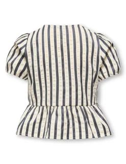 Cotton Blend Striped Bow Peplum Hem Blouse (8-14 Yrs)