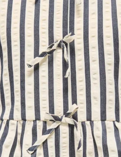 Cotton Blend Striped Bow Peplum Hem Blouse (8-14 Yrs)