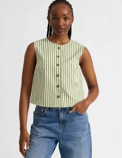 Cotton Blend Striped Fitted Vest Top