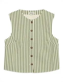 Cotton Blend Striped Fitted Vest Top