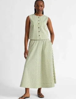 Cotton Blend Striped Fitted Vest Top