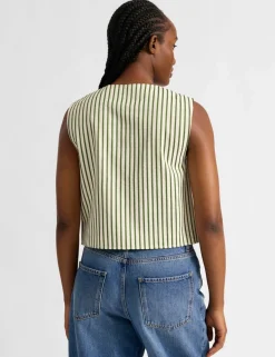 Cotton Blend Striped Fitted Vest Top