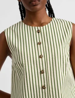 Cotton Blend Striped Fitted Vest Top